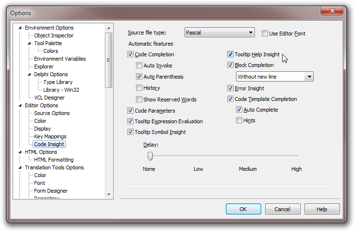 Editor options. DELPHI внешний вид. Сравнение DELPHI. DELPHI знаки сравнения. Панель watch ide DELPHI.